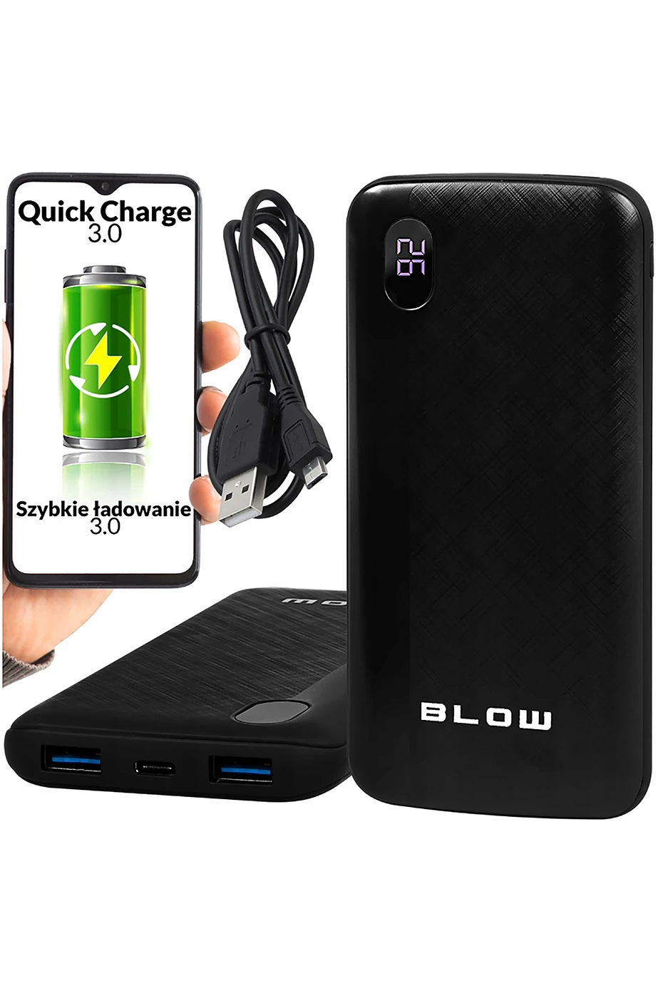 POWER BANK BLOW 20000MAH 3XUSB SZYBKIE ŁADOWANIE PB20D 20W