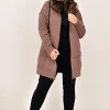 Длинное теплое худи с начесом на молнии с капюшоном шоколад