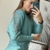 Джемпер с кружевным рукавом регланом однотонный Newstar бирюзовый