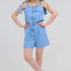 Однотонный комбинезон-шорты из льна Max Mara голубой Korsika