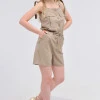 Однотонный комбинезон-шорты из льна Max Mara кофейного цвета Korsika