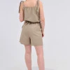 Однотонный комбинезон-шорты из льна Max Mara кофейного цвета Korsika