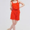 Однотонный комбинезон-шорты из льна Max Mara красный Korsika