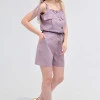 Однотонный комбинезон-шорты из льна Max Mara лиловый Korsika