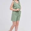 Однотонный комбинезон-шорты из льна Max Mara оливкового цвета Korsika