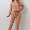 Спортивный костюм с капюшоном с лентами по бокам цвета капучино Kosmo