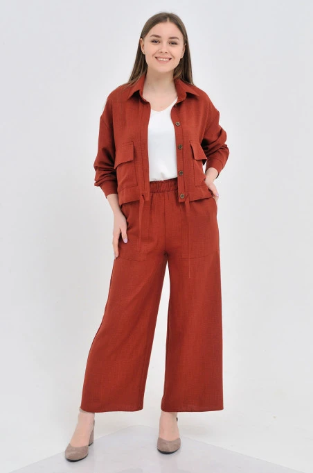 Костюм с кюлотами из льна Max Mara коньячного цвета Омеgа