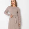 Кофейное трикотажное платье Teona с поясом